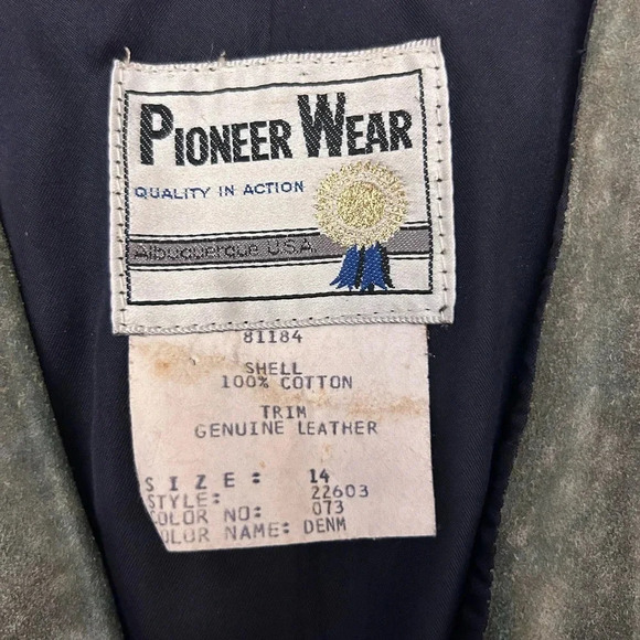 Rare Vintage Pioneer Wear 80s Acid Wash Leather Trim  Denim Jean Vest Unisex - Picture 12 of 14